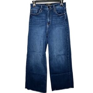 Just Black Denim High Rise Wide Leg Dark Wash Jeans 27 Raw Hem Made in USA